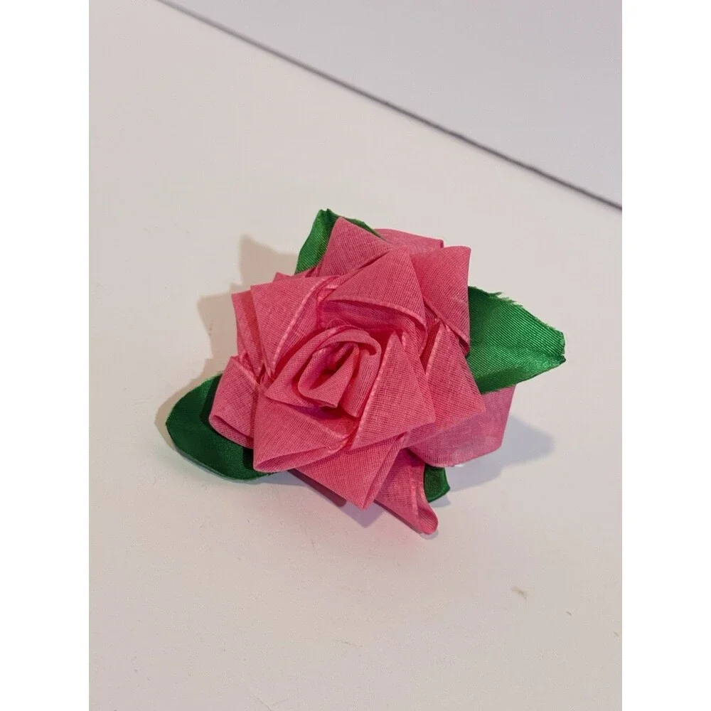 Women’s Pink Rose Flower Hair Clip Barrette Floral Hair Handmade Accessory